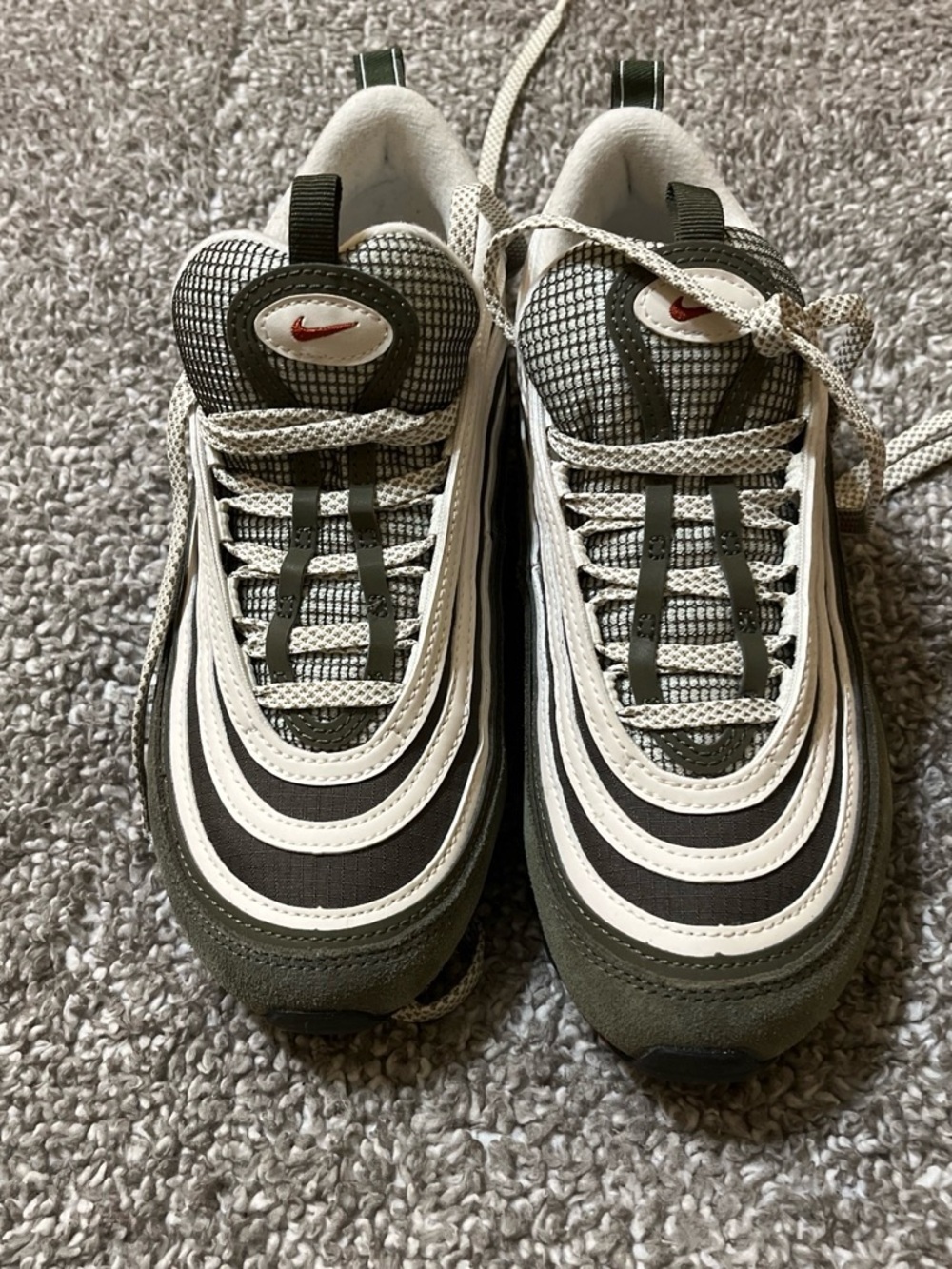 Nike Olive Green, White & Red Accent Sneakers